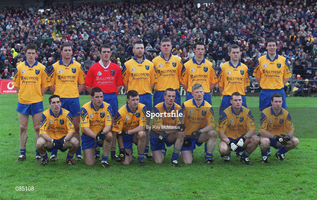 31 March 2002; The Roscommon team before the Allianz Football League Division 1A Round 7 match between Roscommon and Donegal at Dr Hyde Park in Roscommon. Please note Donegal wore the Roscommon  away strip due to a clash of jerseys. Photo by Ray McManus/Sportsfile