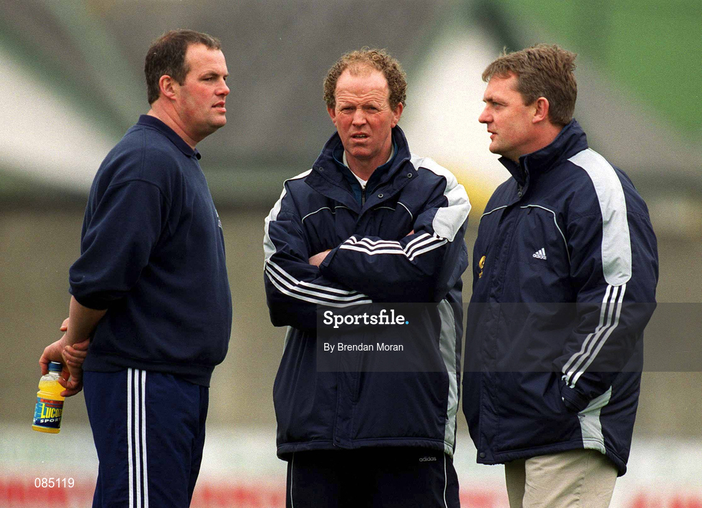 30 March 2002; Tipperary manager Nicky English with selectors Ken Hogan, left, and Jack Bergin prior to the Allianz National Hurling League Division 1B Round 1 match between Offaly and Tipperary in St Brendan's Park in Birr, Offaly. Photo by Brendan Moran/Sportsfile