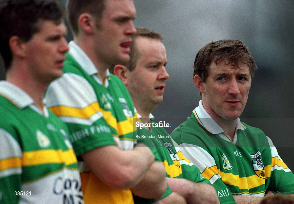 30 March 2002; Brian Whelahan of Offaly, right, stands with his team-mates for the team photograph prior to the Allianz National Hurling League Division 1B Round 1 match between Offaly and Tipperary in St Brendan's Park in Birr, Offaly. Photo by Brendan Moran/Sportsfile