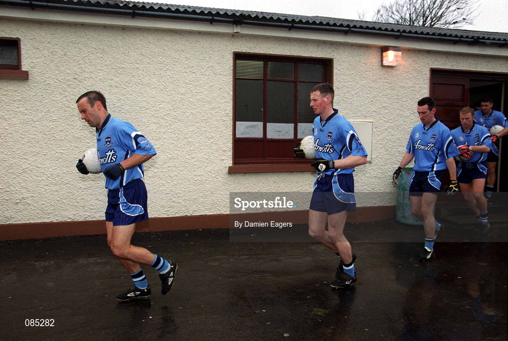 31 March 2002; Paul Curran, far left, leads his teammates from the dressing room to the pitch before the Allianz Football League Division 1A Round 7 match between Galway and Dublin at St Jarlath's Park in Tuam, Galway. Photo by Damien Eagers/Sportsfile