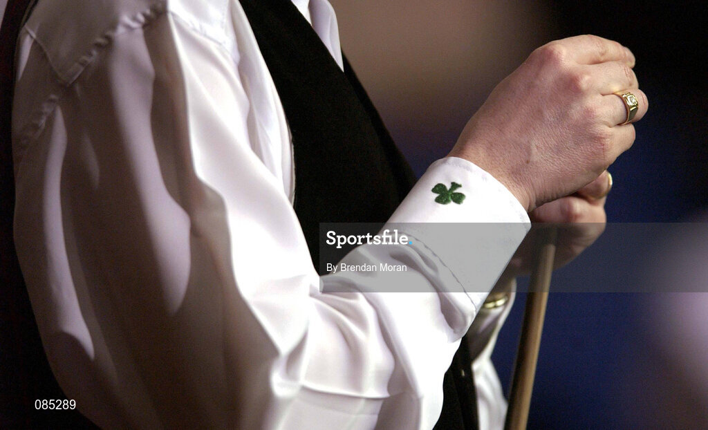 21 March 2002; Ken Doherty, with a shamrock emblem on his cuff, during the Citywest Irish Masters Snooker Quarter-Final match between Ken Doherty and Stephen Lee at Citywest Hotel in Saggart, Dublin. Photo by Brendan Moran/Sportsfile