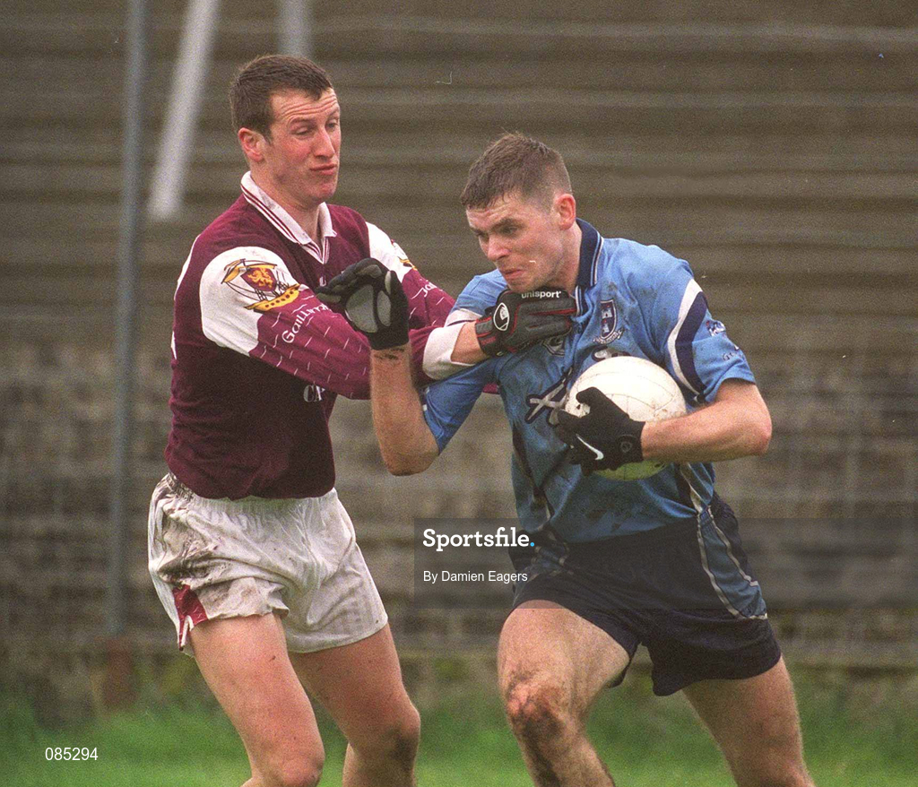 31 March 2002; Darren Magee of Dublin in action against Gary Fahey of Galway during the Allianz Football League Division 1A Round 7 match between Galway and Dublin at St Jarlath's Park in Tuam, Galway. Photo by Damien Eagers/Sportsfile