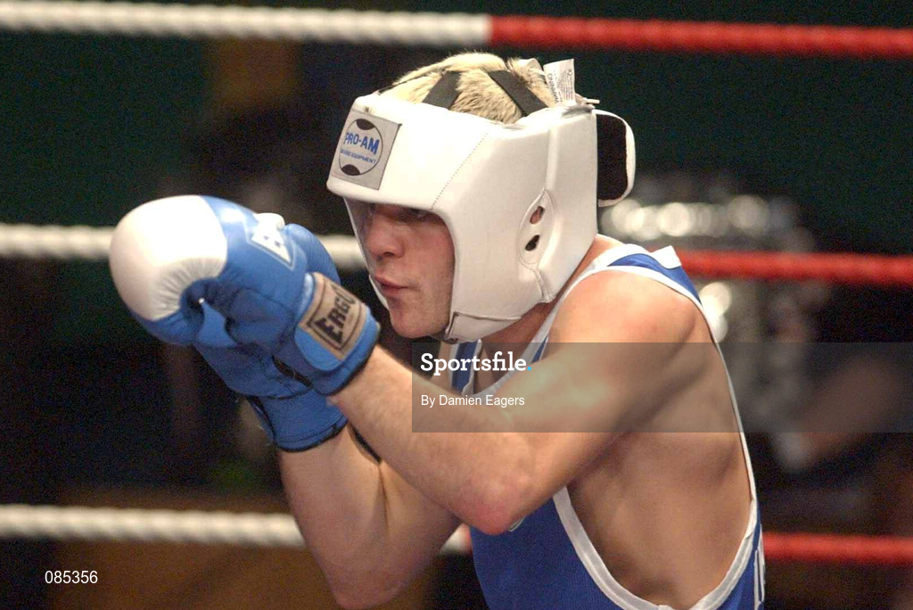 22 February 2002; Andrew Gibson of Larne, Antrim, during the Light Middle Weight Final against John Duddy of Ring, Derry, during the National Senior Boxing Championships 2002 at The National Stadium in Dublin. Photo by Damien Eagers/Sportsfile