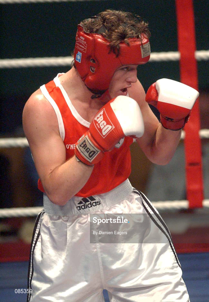 22 February 2002; John Duddy of Ring, Derry, during the Light Middle Weight Final against Andrew Gibson of Larne, Antrim, during the National Senior Boxing Championships 2002 at The National Stadium in Dublin. Photo by Damien Eagers/Sportsfile