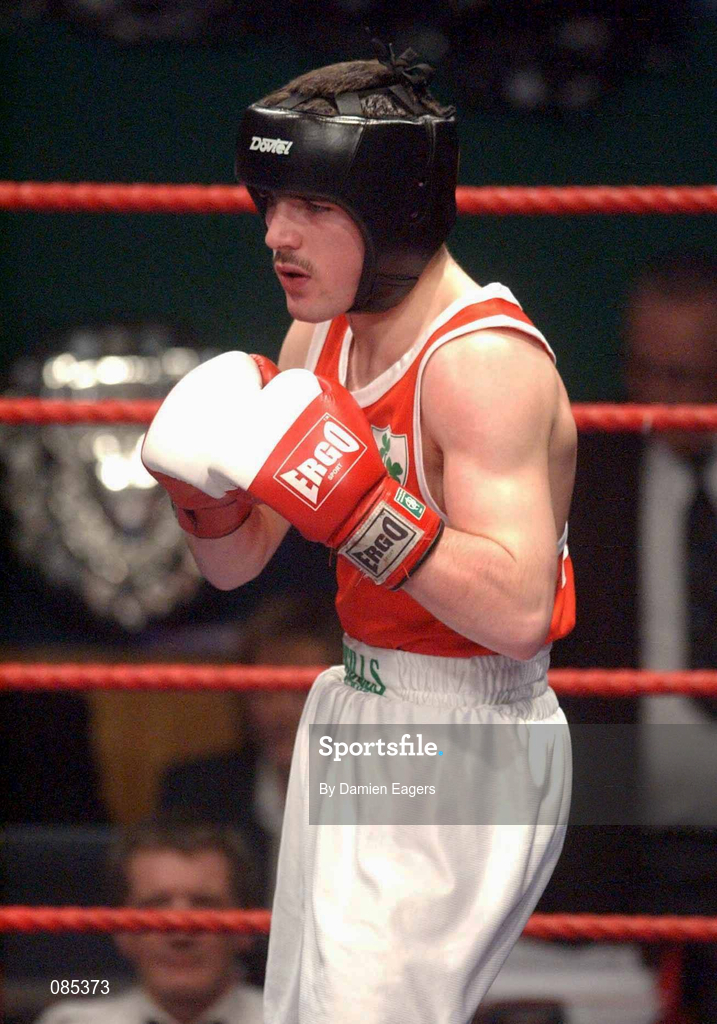 22 February 2002; Stephen Ormonde of Quarryvale Boxing Club, Dublin, during the Featherweight Final against Gavin Brown of Crumlin Boxing Club, Dublin, at the National Senior Boxing Championships at The National Stadium in Dublin. Photo by Damien Eagers/Sportsfile