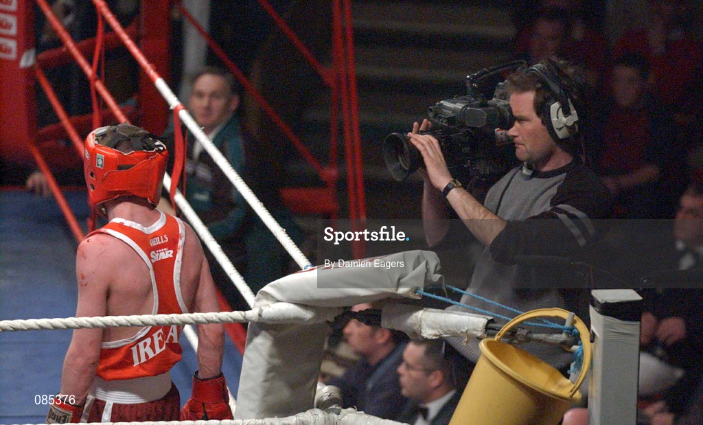 22 February 2002; An RTÉ cameraman during the National Senior Boxing Championships at The National Stadium in Dublin. Photo by Damien Eagers/Sportsfile