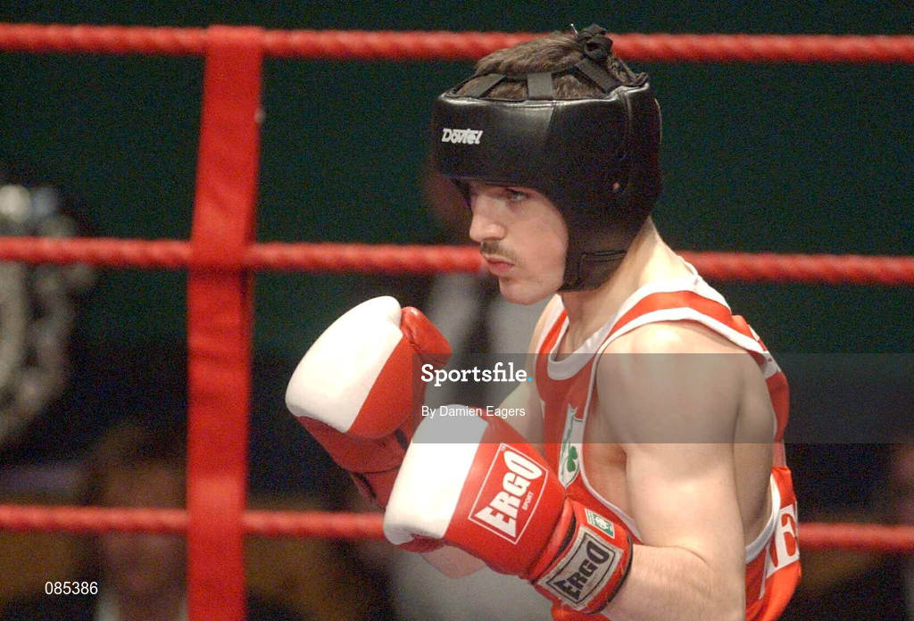 22 February 2002; Stephen Ormonde of Quarryvale Boxing Club, Dublin, during the Featherweight Final against Gavin Brown of Crumlin Boxing Club, Dublin, at the National Senior Boxing Championships at The National Stadium in Dublin. Photo by Damien Eagers/Sportsfile