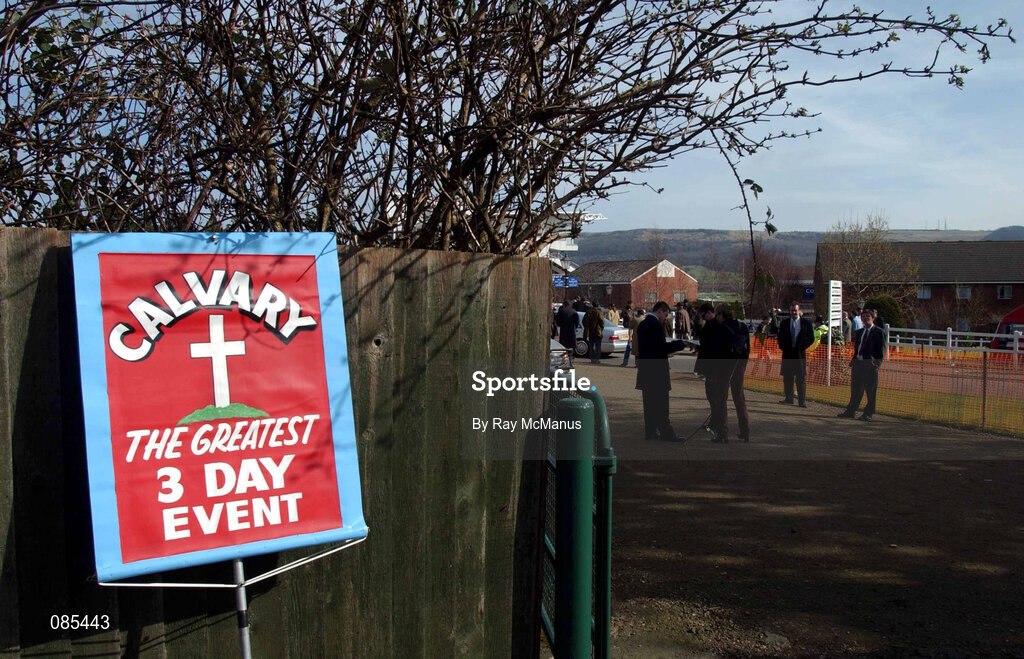 12 March 2002; A sign pictured outside Cheltenham racecourse during Day One of the Cheltenham Racing Festival at Prestbury Park in Cheltenham, England. Photo by Damien Eagers/Sportsfile