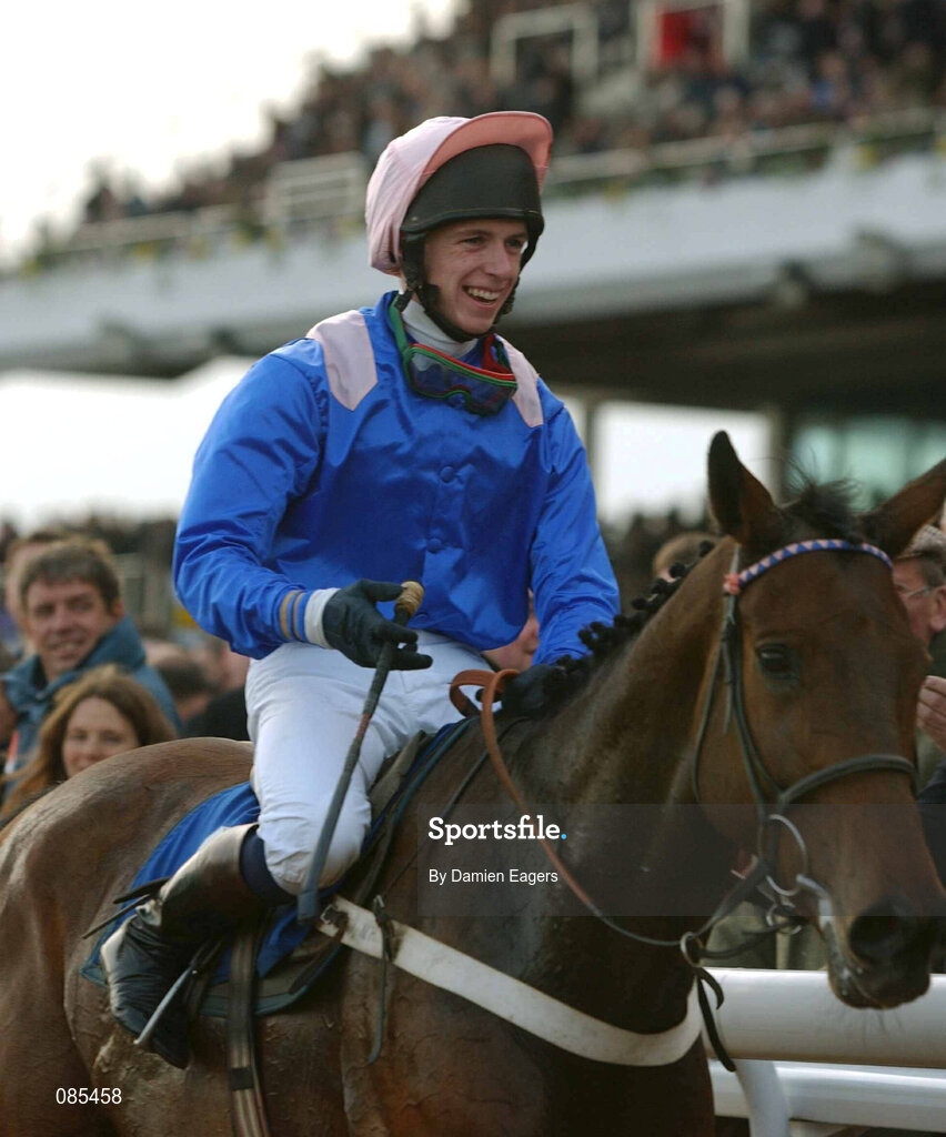 12 March 2002; The Bushkeeper with Mr David Crosse up celebrates after winning The Fulke Walwyn Kim Muir Challenge Cup Handicap Steeplechase during Day One of the Cheltenham Racing Festival at Prestbury Park in Cheltenham, England. Photo by Damien Eagers/Sportsfile