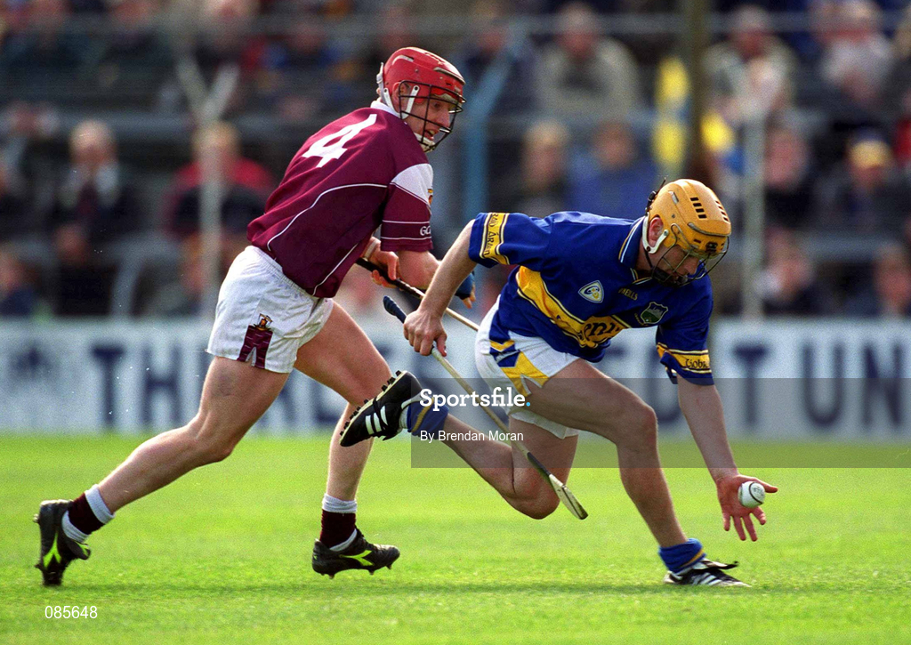 14 April 2002; Liam Cahill of Tipperary in action against Ollie Canning of Galway during the Allianz National Hurling League Quarter-Final match between Galway and Tipperary at Semple Stadium in Thurles, Tipperary. Photo by Brendan Moran/Sportsfile
