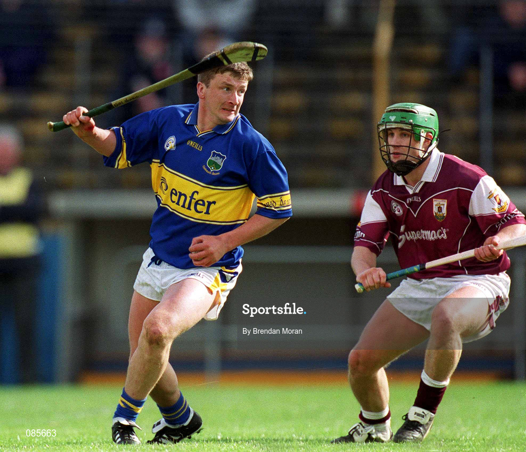 14 April 2002; Noel Morris of Tipperary in action against Fergal Healy of Galway during the Allianz National Hurling League Quarter-Final match between Galway and Tipperary at Semple Stadium in Thurles, Tipperary. Photo by Brendan Moran/Sportsfile