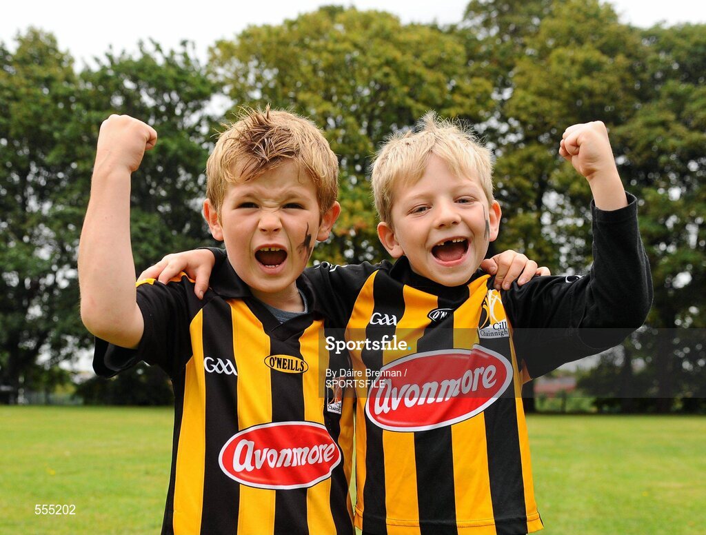 4 September 2011; Kilkenny supporters Kyle Jordan, left, aged 6, and Seán O'Keefe, also aged 6, from Thomastown, Co. Kilkenny, before the game. Supporters at the GAA Hurling All-Ireland Championship Finals, Croke Park, Dublin. Picture credit: Dáire Brennan / SPORTSFILE