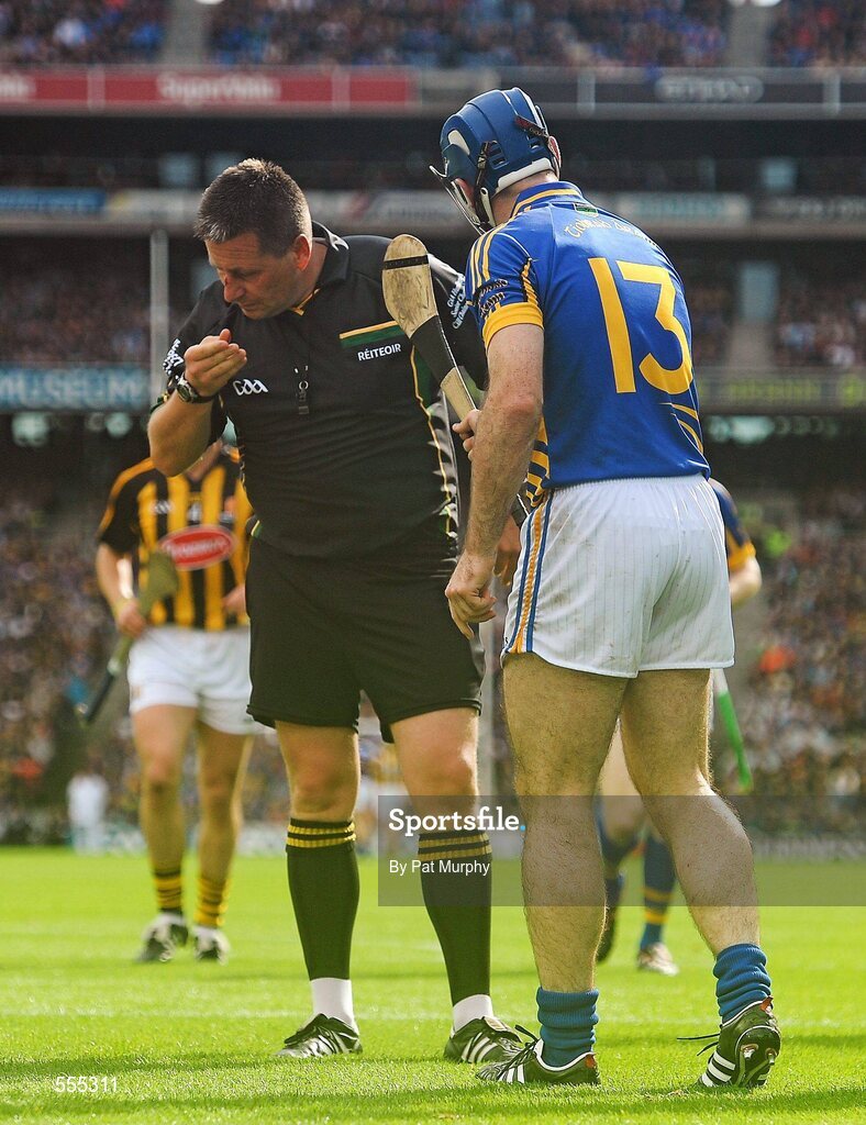 4 September 2011; Referee Brian Gavin is left in need medical attention after an altercation between both teams. GAA Hurling All-Ireland Senior Championship Final, Kilkenny v Tipperary, Croke Park, Dublin. Picture credit: Pat Murphy / SPORTSFILE