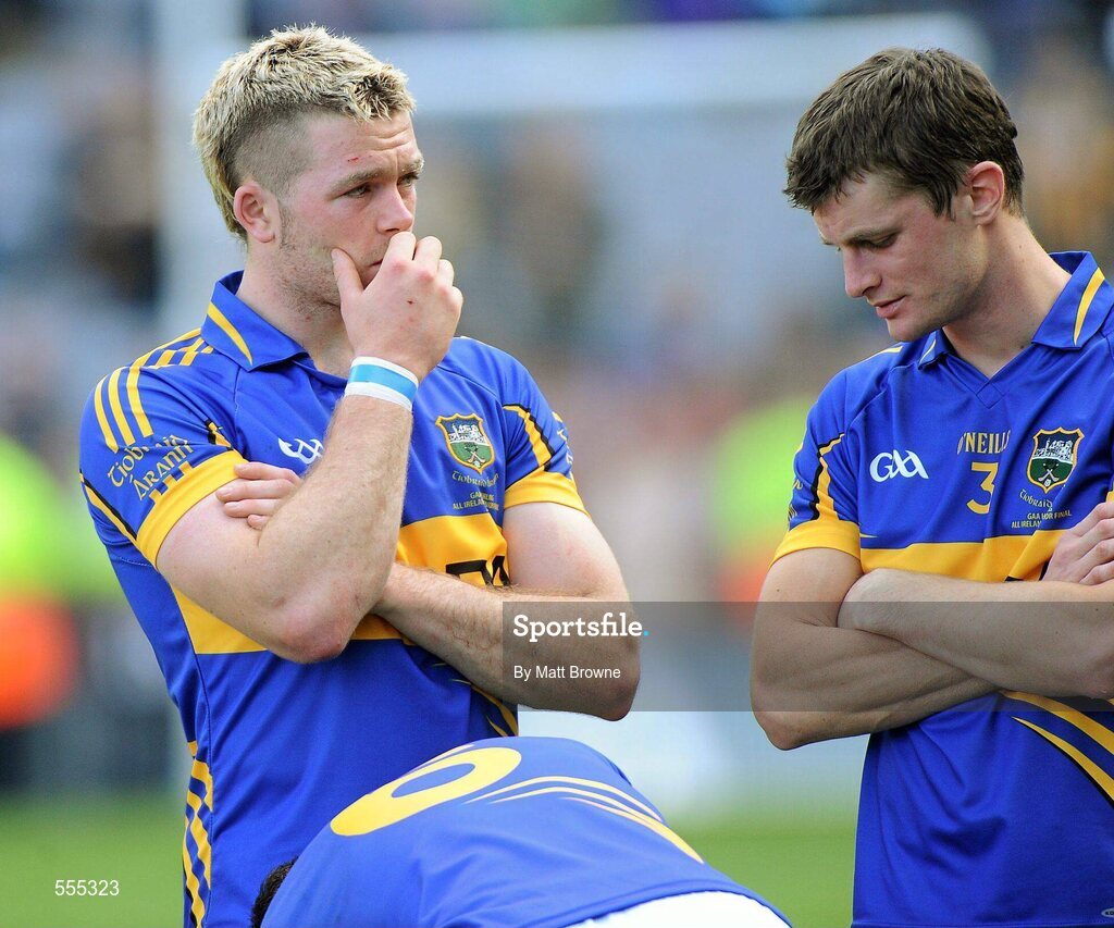 4 September 2011; Tipperary's Padraic Maher, left, and Paul Curran after the game. GAA Hurling All-Ireland Senior Championship Final, Kilkenny v Tipperary, Croke Park, Dublin. Picture credit: Matt Browne / SPORTSFILE