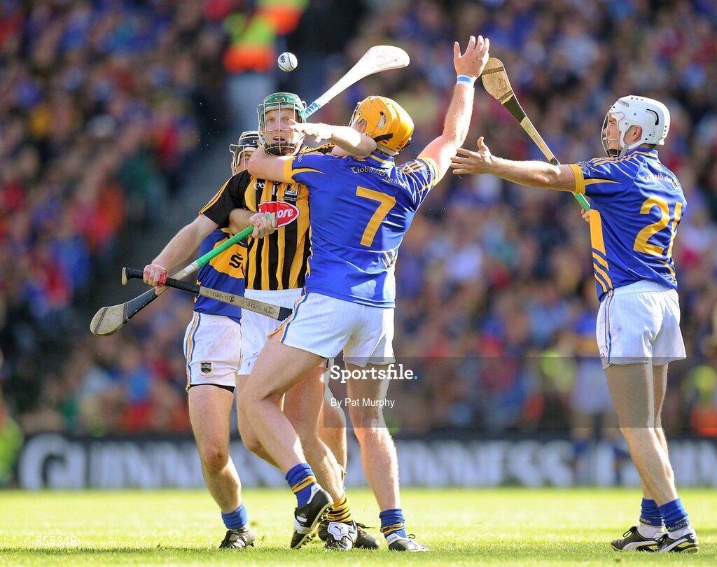 4 September 2011; Kilkenny's Henry Shefflin is tackled by Tipperary players, from left, Gearoid Ryan, Padraic Maher, and Brendan Maher. GAA Hurling All-Ireland Senior Championship Final, Kilkenny v Tipperary, Croke Park, Dublin. Picture credit: Pat Murphy / SPORTSFILE