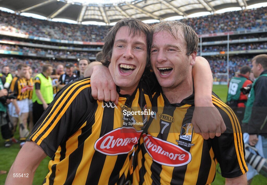 4 September 2011; John Mulhall, left, and JJ Delaney, Kilkenny, celebrate after the game. GAA Hurling All-Ireland Senior Championship Final, Kilkenny v Tipperary, Croke Park, Dublin. Photo by Sportsfile