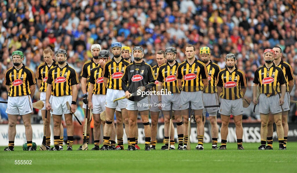 4 September 2011; The Kilkenny team stand for the National Anthem. GAA Hurling All-Ireland Senior Championship Final, Kilkenny v Tipperary, Croke Park, Dublin. Picture credit: Barry Cregg / SPORTSFILE