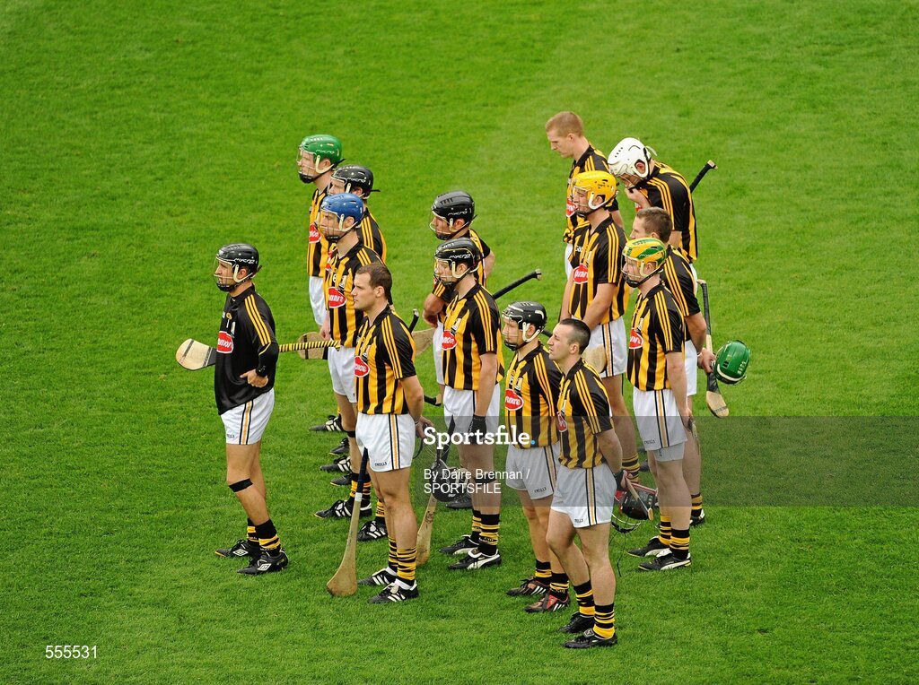 4 September 2011; The Kilkenny team stand together for the National Anthem. GAA Hurling All-Ireland Senior Championship Final, Kilkenny v Tipperary, Croke Park, Dublin. Picture credit: Dáire Brennan / SPORTSFILE