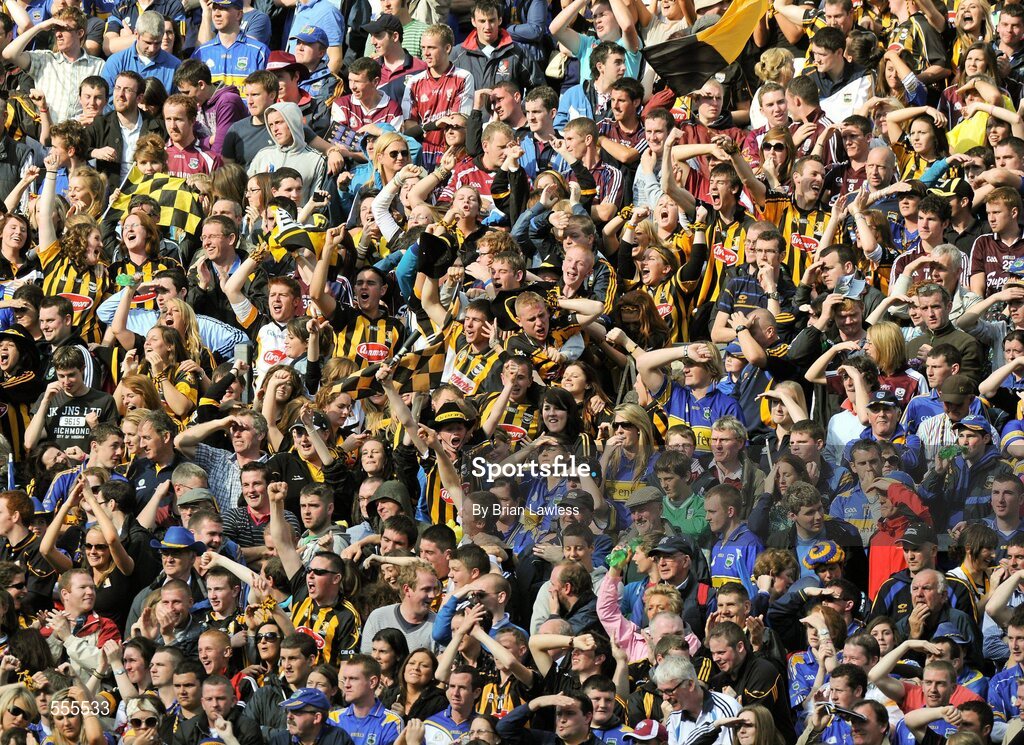 4 September 2011; Kilkenny and Tipperary supporters on Hill 16. Supporters at the GAA Hurling All-Ireland Championship Finals, Croke Park, Dublin. Picture credit: Brian Lawless / SPORTSFILE