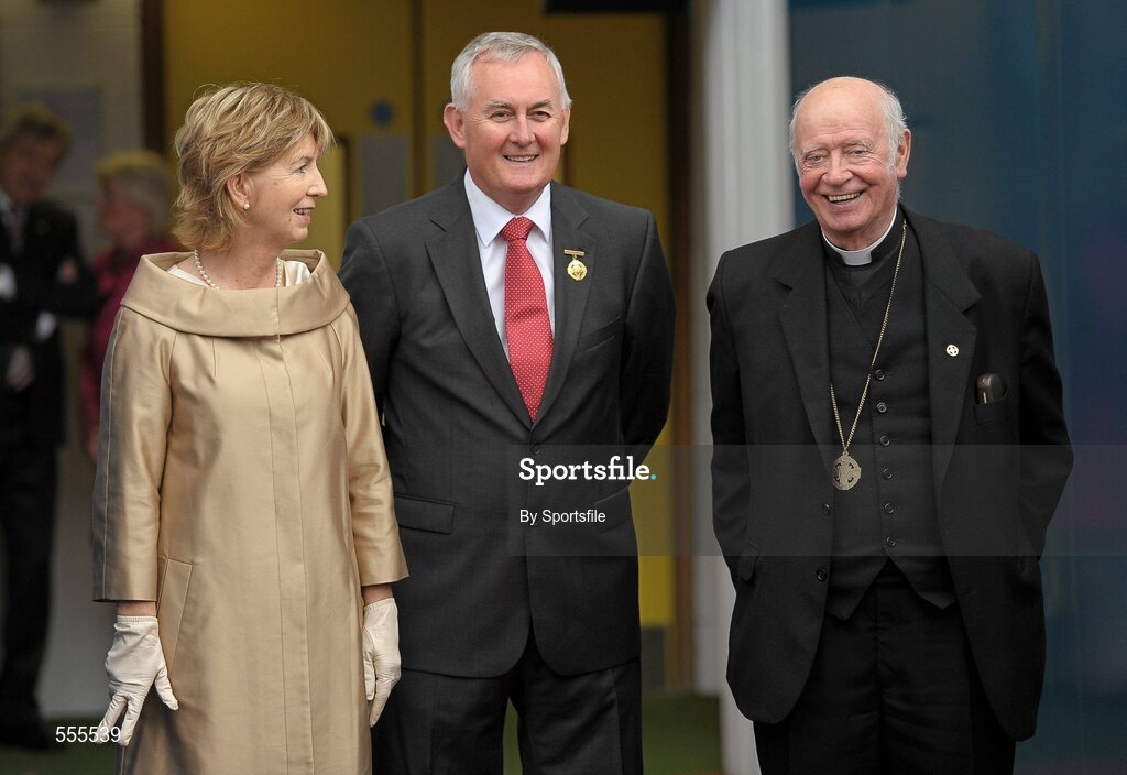 4 September 2011; Dr. Dermot Clifford, Archbishop of Cashel and Emly and patron of the GAA, with Uachtarán Chumann Lúthchleas Gael Criostóir Ó Cuana and his wife Anne before making their way to their seats for the games. Supporters at the GAA Hurling All-Ireland Championship Finals, Croke Park, Dublin. Photo by Sportsfile