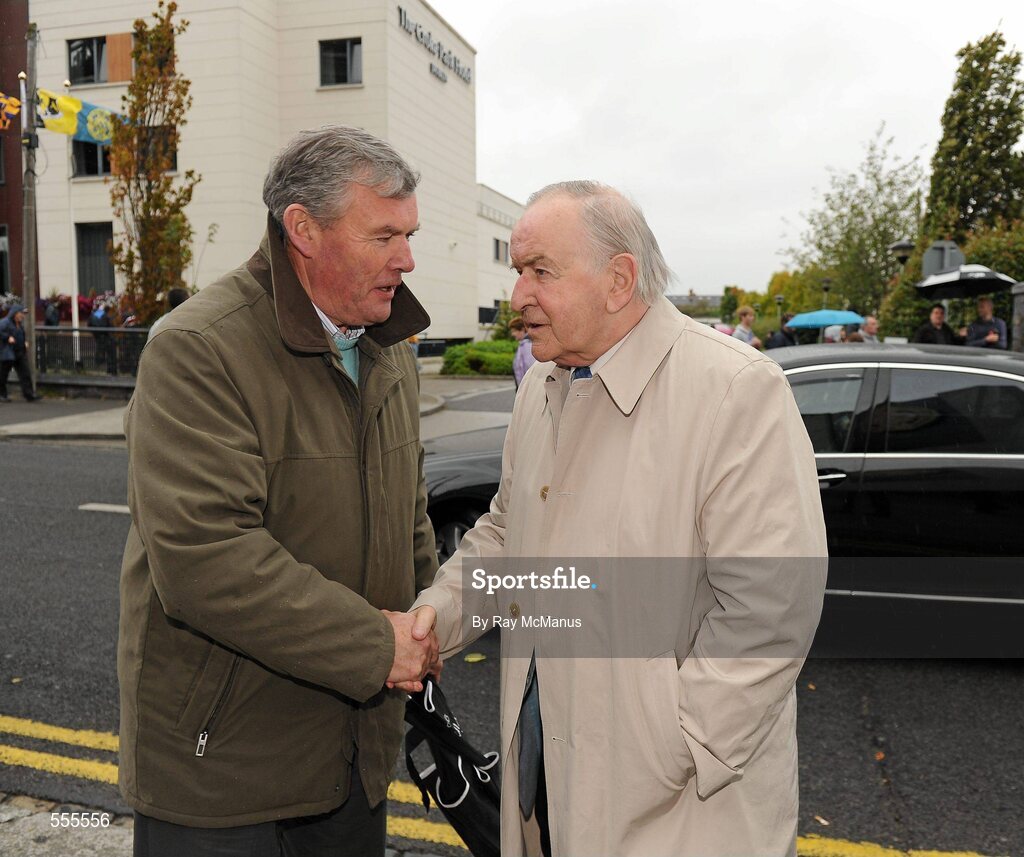 4 September 2011; Former GAA President Sean McCague greets former Taoiseach Albert Reynolds as they arrive for the game. Supporters at the GAA Hurling All-Ireland Championship Finals, Croke Park, Dublin. Picture credit: Ray McManus / SPORTSFILE