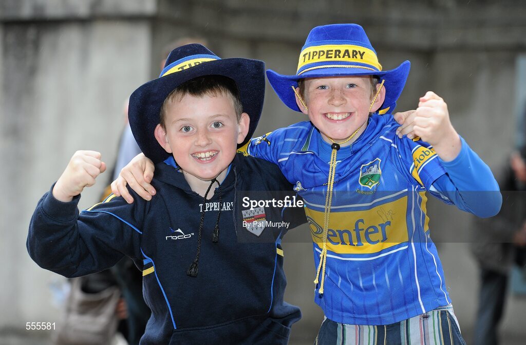4 September 2011; Tipperary supporters Tomas Bourke, left, and Jack Holahan, from Thurles, before the game. Supporters at the GAA Hurling All-Ireland Championship Finals, Croke Park, Dublin. Picture credit: Pat Murphy / SPORTSFILE