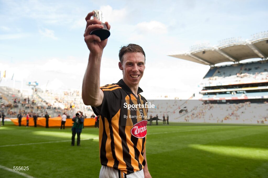 4 September 2011; Kilkenny captain Brian Hogan lifts a miniature version of the Liam MacCarthy cup after the game. GAA Hurling All-Ireland Senior Championship Final, Kilkenny v Tipperary, Croke Park, Dublin. Picture credit: Barry Cregg / SPORTSFILE