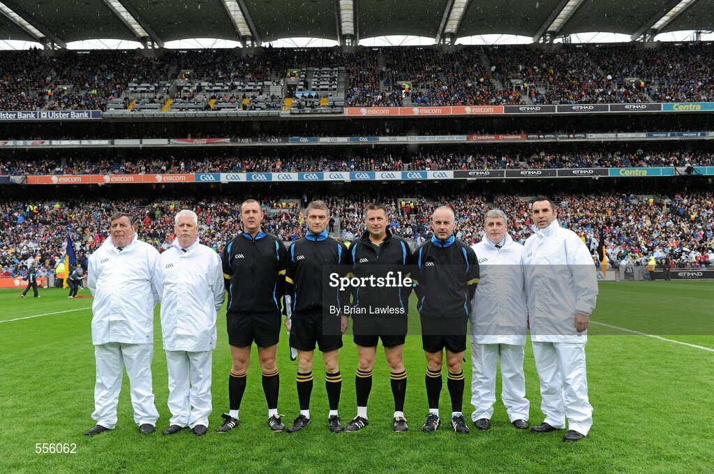 4 September 2011; Referee Brian Gavin, fourth from right, with his umpires and officials. GAA Hurling All-Ireland Senior Championship Final, Kilkenny v Tipperary, Croke Park, Dublin. Picture credit: Brian Lawless / SPORTSFILE