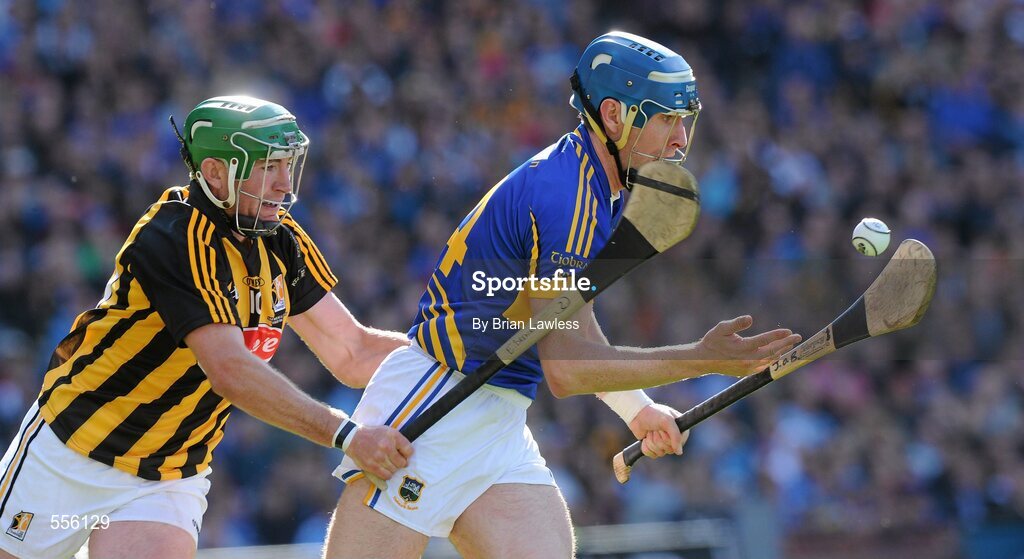 4 September 2011; John O'Brien, Tipperary, in action against Eddie Brennan, Kilkenny. GAA Hurling All-Ireland Senior Championship Final, Kilkenny v Tipperary, Croke Park, Dublin. Picture credit: Brian Lawless / SPORTSFILE