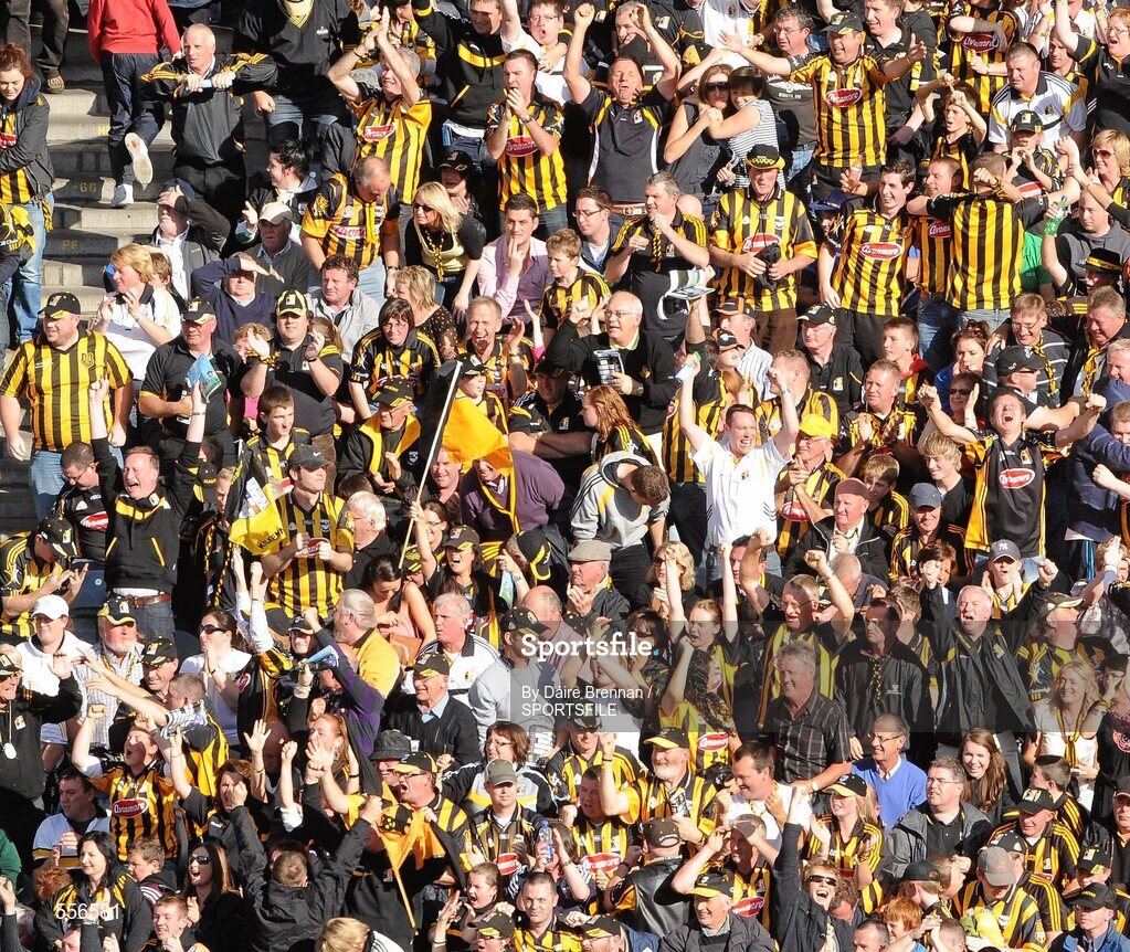 4 September 2011; Kilkenny supporters celebrate a late score. Supporters at the GAA Hurling All-Ireland Championship Finals, Croke Park, Dublin. Picture credit: Dáire Brennan / SPORTSFILE