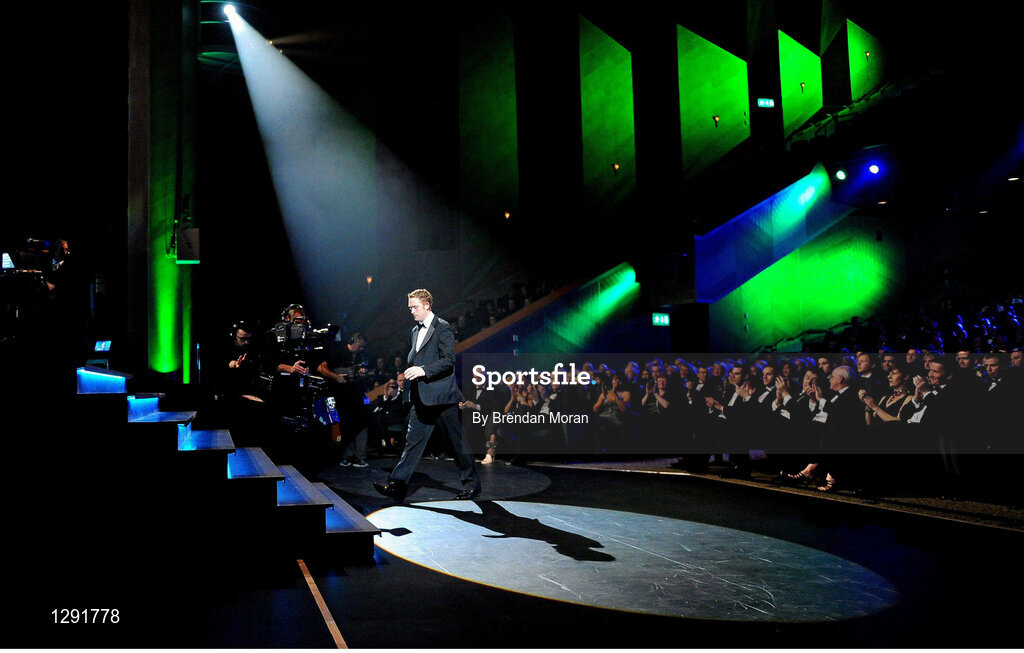 21 October 2011; Kerry's Colm Cooper walks up to collect his All Star award at the GAA GPA All-Star Awards 2011 sponsored by Opel. National Convention Centre, Dublin. Picture credit: Brendan Moran / SPORTSFILE