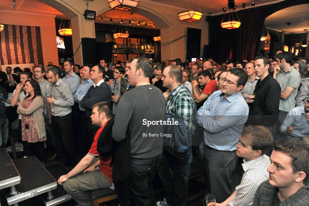 12 September 2011; A general view of the audience during the 2011 ‘Off the Ball Roadshow with Ulster Bank’ finale. The Ulster Bank GAA stars were out in force, alongside a host of sporting greats, as the finale of the 2011 ‘Off the Ball Roadshow with Ulster Bank’ took over the Odeon Bar on Dublin’s Harcourt Street on Monday, 12th September. For the third year running, Ulster Bank teamed up with Newstalk 106-108 fm to take Ireland’s most popular sports programme on a tour across the country, where rival Ulster Bank GAA stars have featured in live shows in Kerry, Cork, Donegal, Limerick, Tipperary, Galway and Roscommon, throughout the summer. This year also saw the introduction of a major new club focused initiative – ‘Ulster Bank GAA Force’. The initiative was set up to support local GAA clubs across the country by giving them the opportunity to refurbish and upgrade their facilities. The Odeon Bar, Harcourt Street, Dublin. Picture credit: Barry Cregg / SPORTSFILE