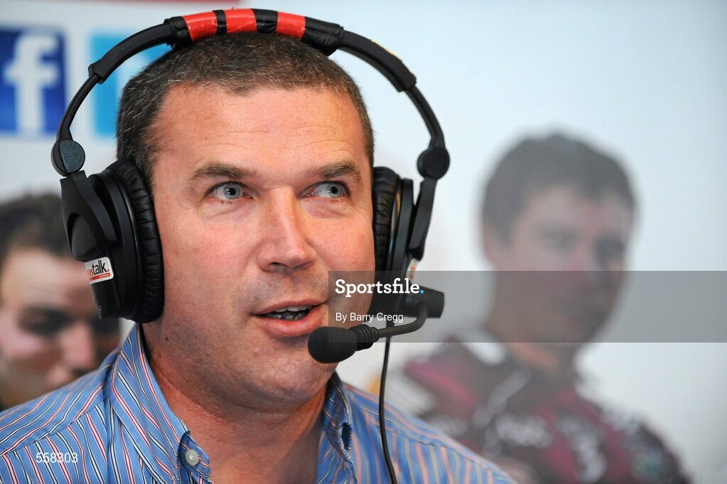 12 September 2011; Former Meath footballer and All-Ireland medal winner Liam Hayes being interviewed during the 2011 ‘Off the Ball Roadshow with Ulster Bank’ finale. The Ulster Bank GAA stars were out in force, alongside a host of sporting greats, as the finale of the 2011 ‘Off the Ball Roadshow with Ulster Bank’ took over the Odeon Bar on Dublin’s Harcourt Street on Monday, 12th September. For the third year running, Ulster Bank teamed up with Newstalk 106-108 fm to take Ireland’s most popular sports programme on a tour across the country, where rival Ulster Bank GAA stars have featured in live shows in Kerry, Cork, Donegal, Limerick, Tipperary, Galway and Roscommon, throughout the summer. This year also saw the introduction of a major new club focused initiative – ‘Ulster Bank GAA Force’. The initiative was set up to support local GAA clubs across the country by giving them the opportunity to refurbish and upgrade their facilities. The Odeon Bar, Harcourt Street, Dublin. Picture credit: Barry Cregg / SPORTSFILE