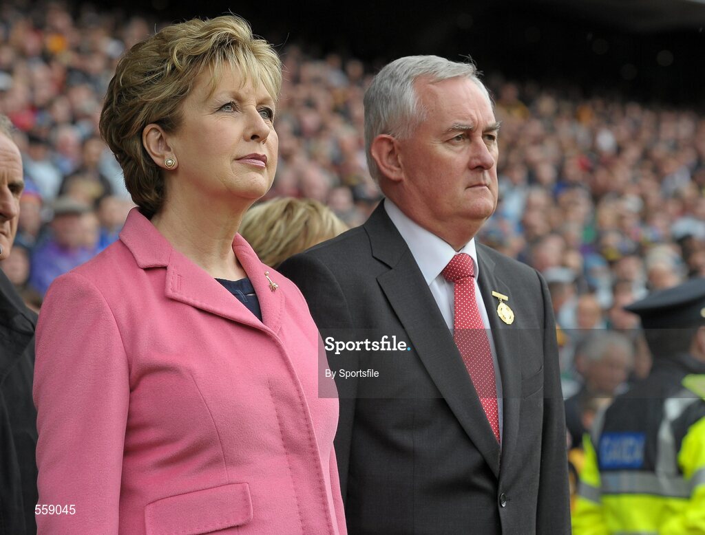 4 September 2011; President of Ireland Mary McAleese with Uachtarán CLG Criostóir Ó Cuana. GAA Hurling All-Ireland Senior Championship Final, Kilkenny v Tipperary, Croke Park, Dublin. Photo by Sportsfile