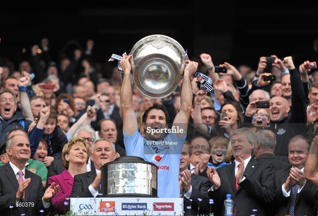 18 September 2011; Dublin captain Bryan Cullen, lifts the Sam Maguire Cup at the end of the game. GAA Football All-Ireland Senior Championship Final, Kerry v Dublin, Croke Park, Dublin. Picture credit: David Maher / SPORTSFILE
