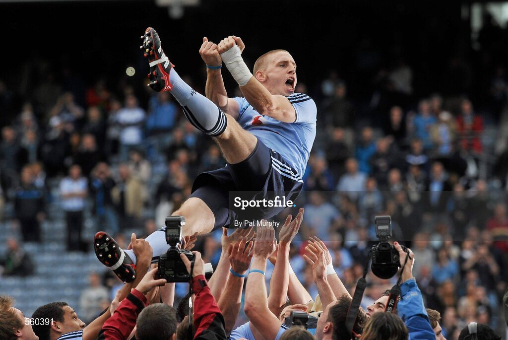 18 September 2011; Eoghan O'Gara, Dublin, celebrates after the game. GAA Football All-Ireland Senior Championship Final, Kerry v Dublin, Croke Park, Dublin. Picture credit: Pat Murphy / SPORTSFILE