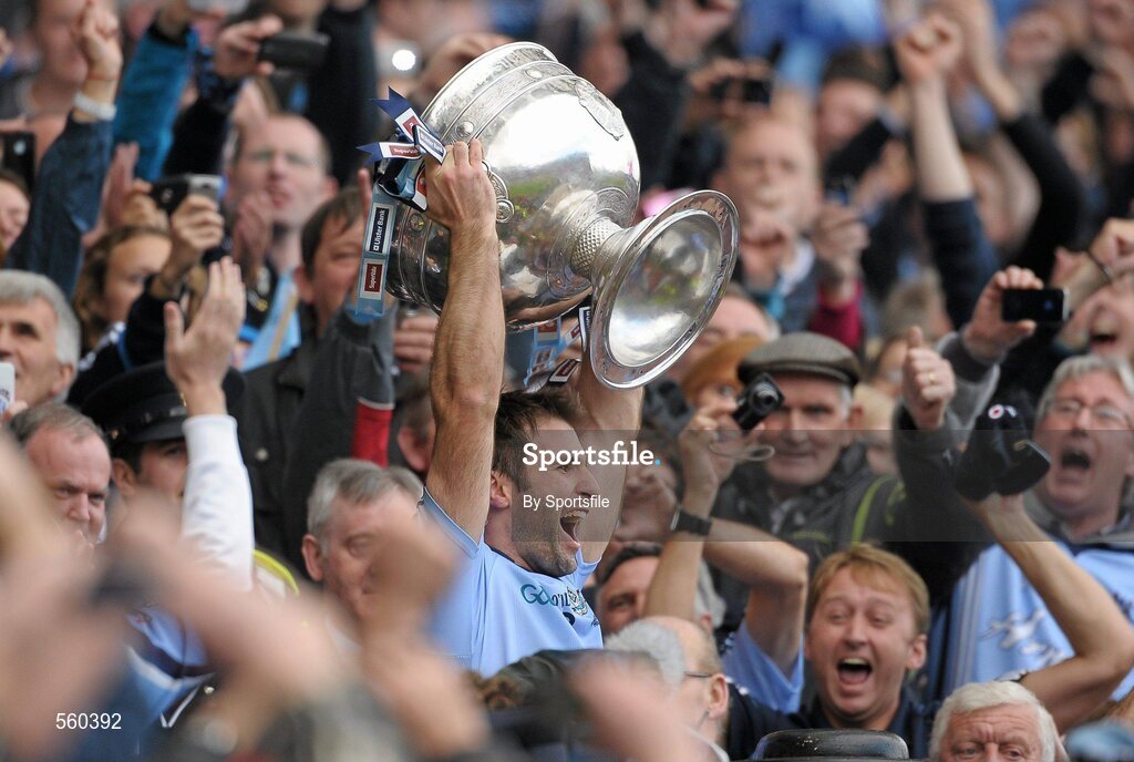 18 September 2011; Dublin captain Bryan Cullen lifts the Sam Maguire cup. GAA Football All-Ireland Senior Championship Final, Kerry v Dublin, Croke Park, Dublin. Photo by Sportsfile