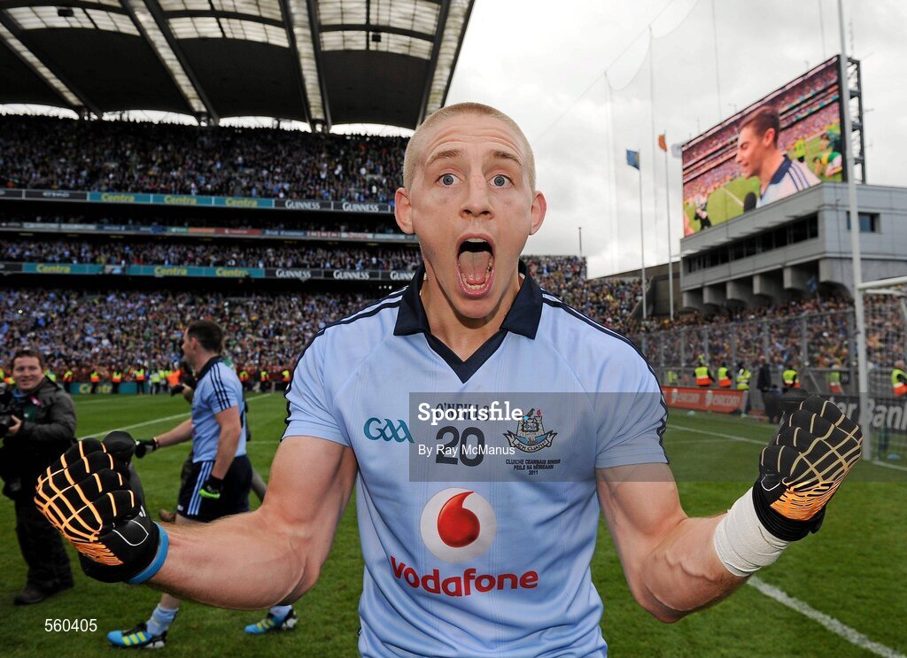 18 September 2011; Dublin's Eoghan O'Gara celebrates his side's victory. GAA Football All-Ireland Senior Championship Final, Kerry v Dublin, Croke Park, Dublin. Picture credit: Ray McManus / SPORTSFILE