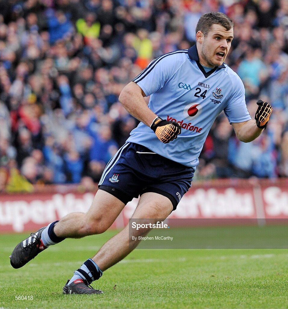 18 September 2011; Kevin McManamon, Dublin, celebrates after scoring his side's goal. GAA Football All-Ireland Senior Championship Final, Kerry v Dublin, Croke Park, Dublin. Picture credit: Stephen McCarthy / SPORTSFILE
