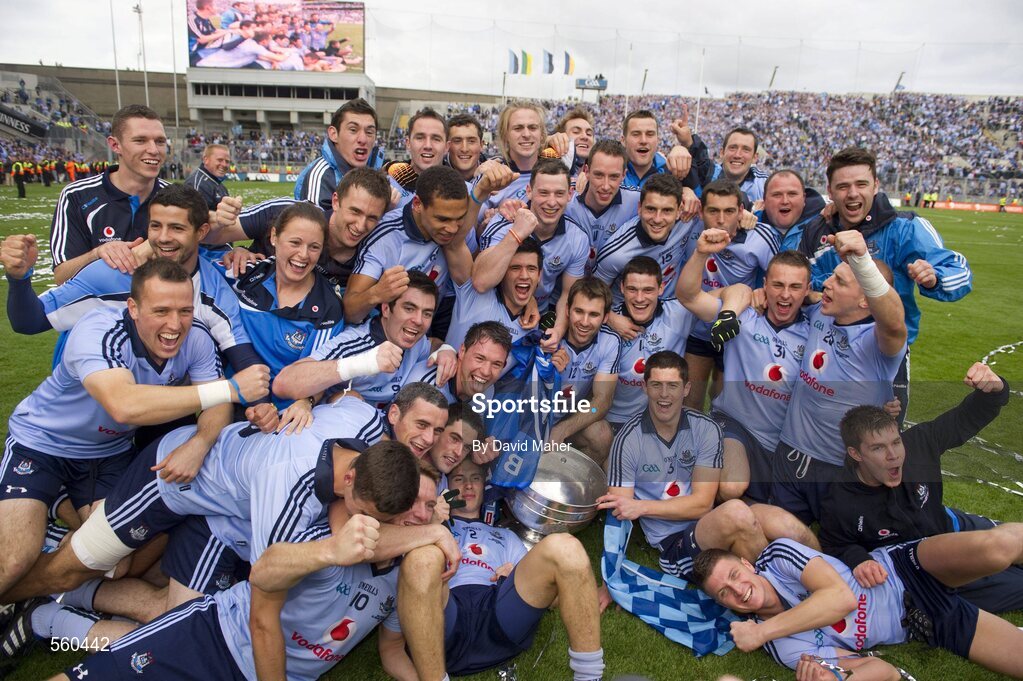 18 September 2011; Dublin players celebrate at the end of the game. GAA Football All-Ireland Senior Championship Final, Kerry v Dublin, Croke Park, Dublin. Picture credit: David Maher / SPORTSFILE