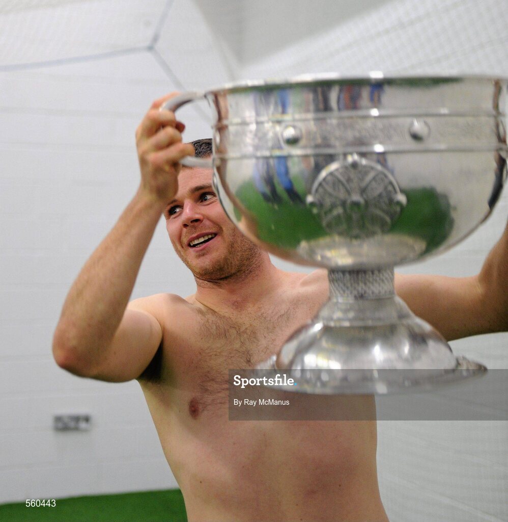 18 September 2011; Dublin's Kevin McManamon, in the dressing room, with the Sam Maguire Cup. GAA Football All-Ireland Senior Championship Final, Kerry v Dublin, Croke Park, Dublin. Picture credit: Ray McManus / SPORTSFILE