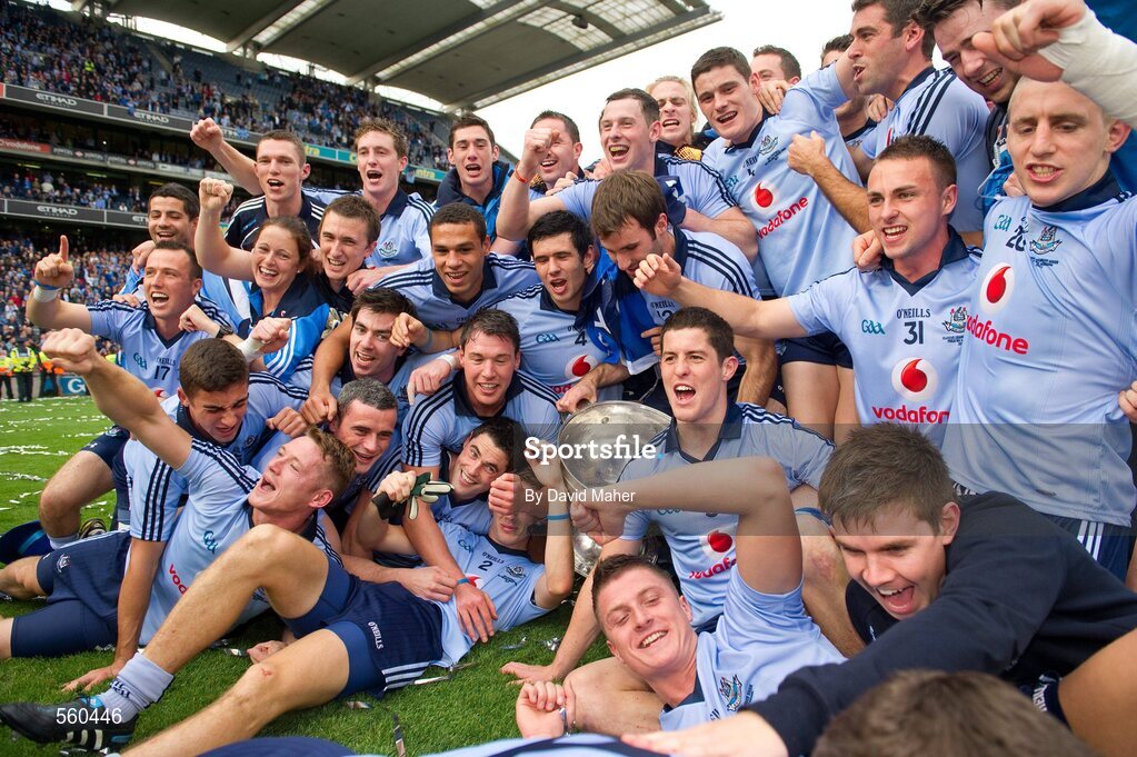 18 September 2011; Dublin players celebrate at the end of the game with the Sam Maguire cup. GAA Football All-Ireland Senior Championship Final, Kerry v Dublin, Croke Park, Dublin. Picture credit: David Maher / SPORTSFILE