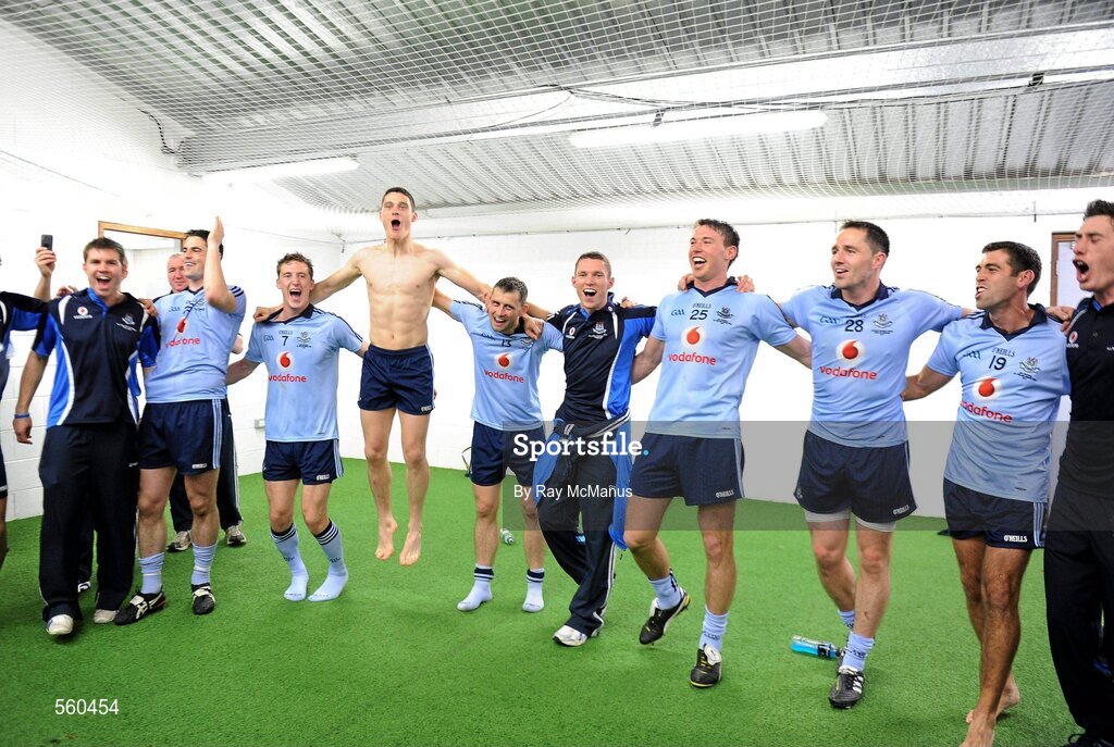 18 September 2011; Dublin players and officials celebrate in the dressing room. GAA Football All-Ireland Senior Championship Final, Kerry v Dublin, Croke Park, Dublin. Picture credit: Ray McManus / SPORTSFILE