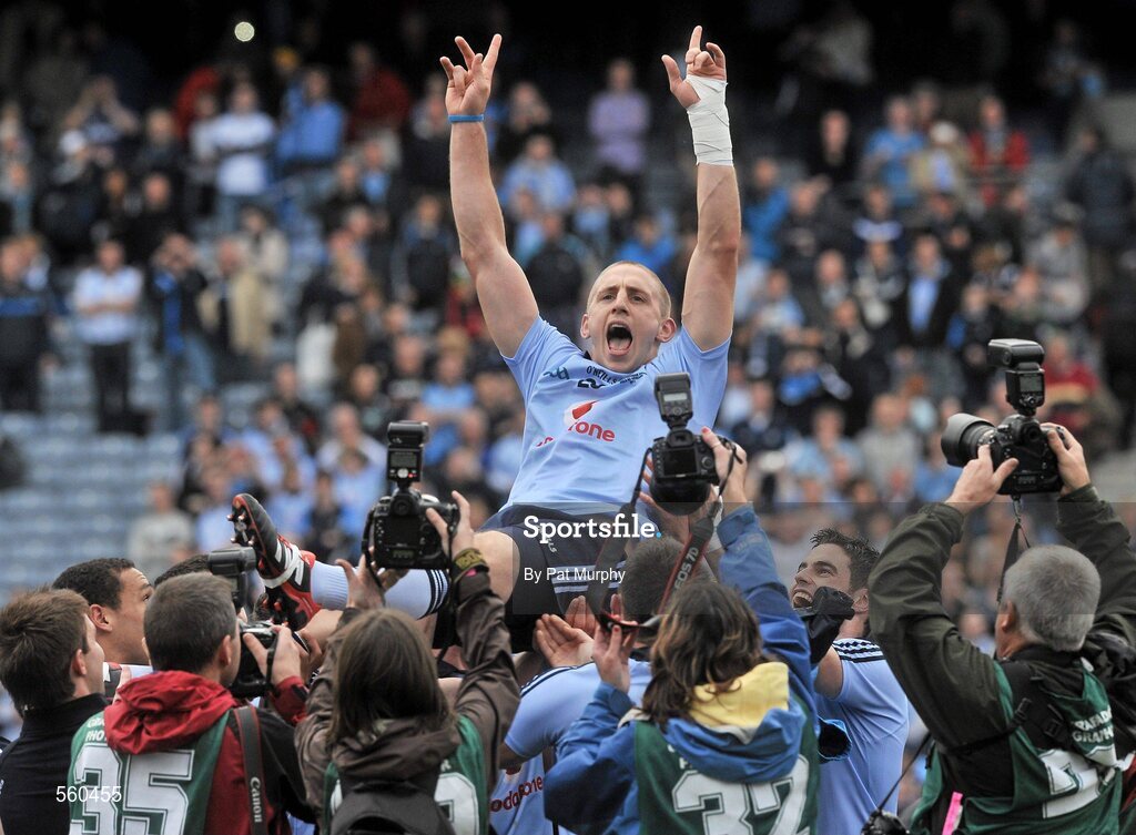 18 September 2011; Eoghan O'Gara, Dublin, celebrates after the game. GAA Football All-Ireland Senior Championship Final, Kerry v Dublin, Croke Park, Dublin. Picture credit: Pat Murphy / SPORTSFILE