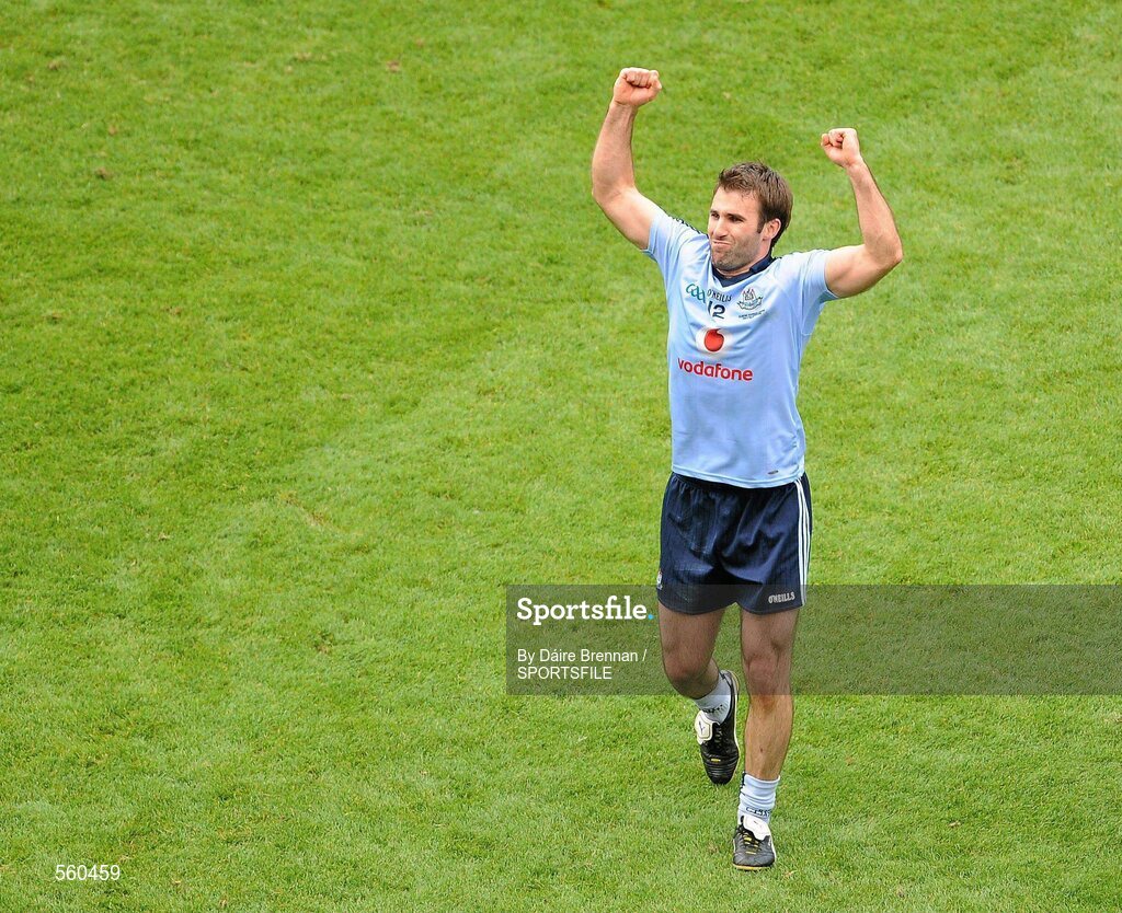 18 September 2011; Dublin captain Bryan Cullen celebrates as he makes his way to the Hogan stand for the presentation. GAA Football All-Ireland Senior Championship Final, Kerry v Dublin, Croke Park, Dublin. Picture credit: Dáire Brennan / SPORTSFILE