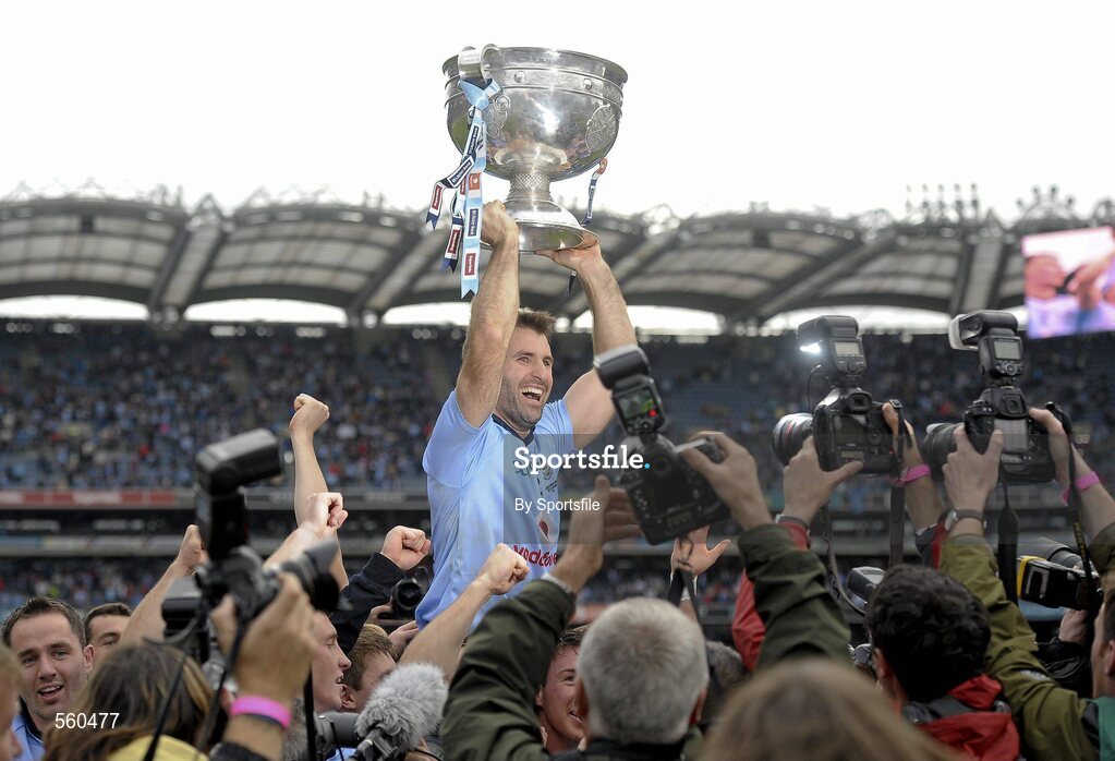 18 September 2011; Dublin captain Bryan Cullen lifts the Sam Maguire cup after the game. GAA Football All-Ireland Senior Championship Final, Kerry v Dublin, Croke Park, Dublin. Photo by Sportsfile