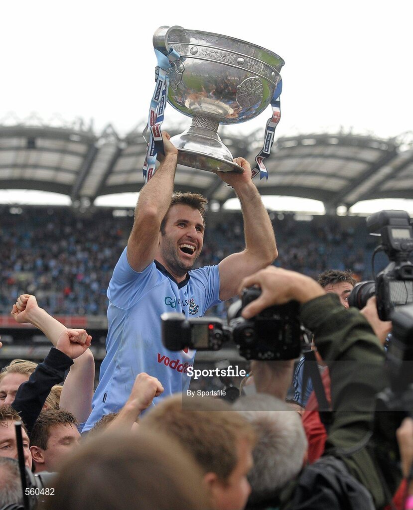 18 September 2011; Dublin captain Bryan Cullen lifts the Sam Maguire cup after the game. GAA Football All-Ireland Senior Championship Final, Kerry v Dublin, Croke Park, Dublin. Photo by Sportsfile