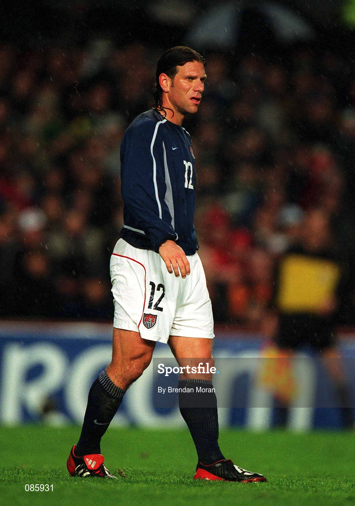 17 April 2002; Jeff Agoos of USA during the International Friendly match between Republic of Ireland and USA at Lansdowne Road in Dublin. Photo by Brendan Moran/Sportsfile