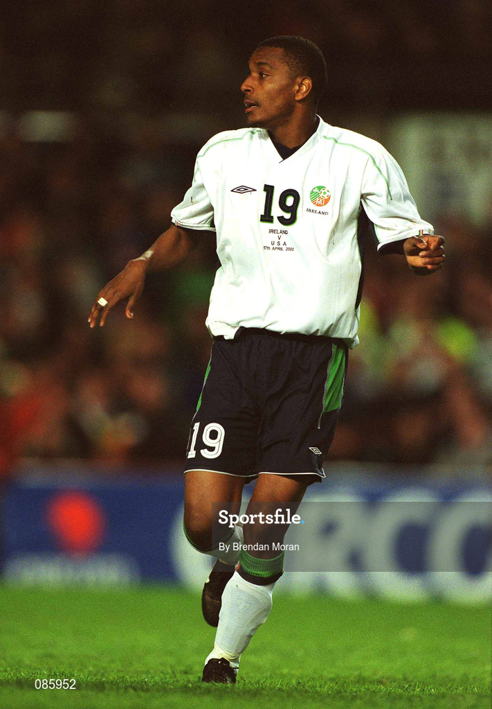 17 April 2002; Clinton Morrison of Republic of Ireland during the International Friendly match between Republic of Ireland and USA at Lansdowne Road in Dublin. Photo by Brendan Moran/Sportsfile