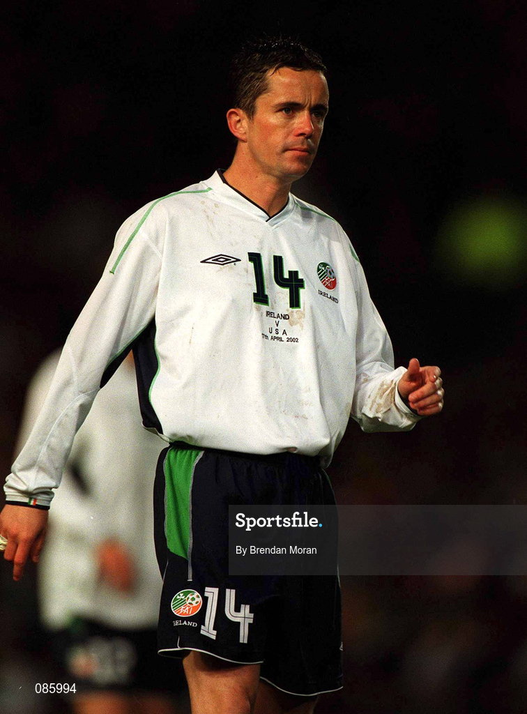 17 April 2002; Gary Kelly of Republic of Ireland during the International Friendly match between Republic of Ireland and USA at Lansdowne Road in Dublin. Photo by Brendan Moran/Sportsfile